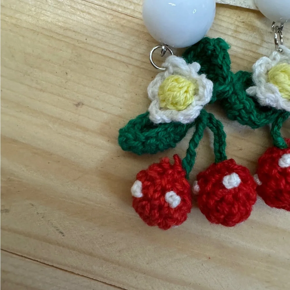 Crochet Cherry Dangle Earrings Floral Cottagecore Fruitcore NWT Boutique